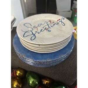Pier 1 (6) Seas & Greetings Christmas Nautical 9" & 10" Plates Blue 2 Starfish